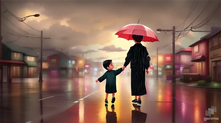 Hearing the small boy voice, his mother laughed and said, "Okay, okay, you have fun." On the rain. /India Anime Cartoon Full Screen.