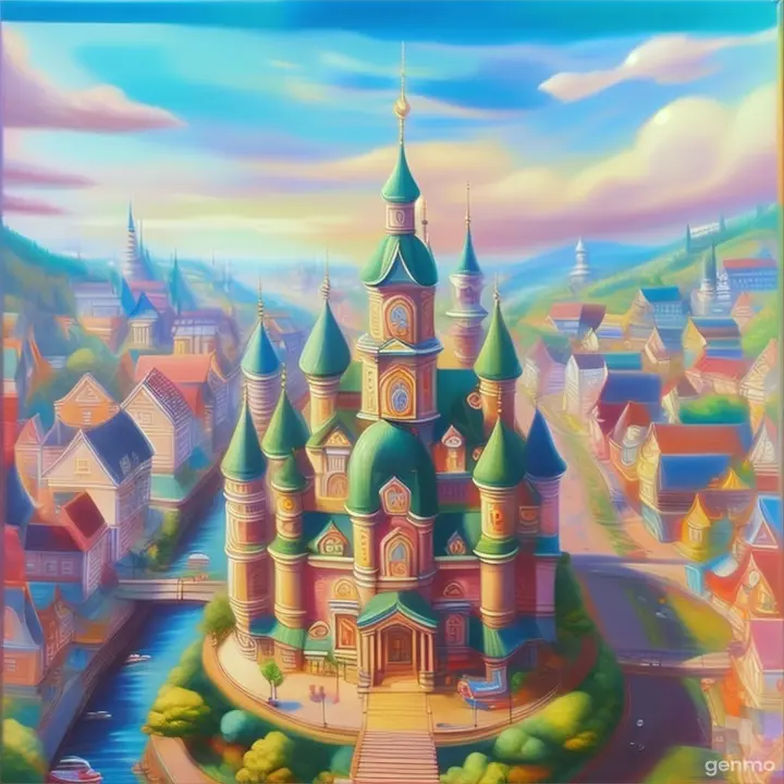 a painting of a city with lots of buildings