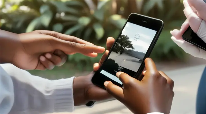 
close-up, black woman's hand handing a cell phone to a white woman's hand, realistic