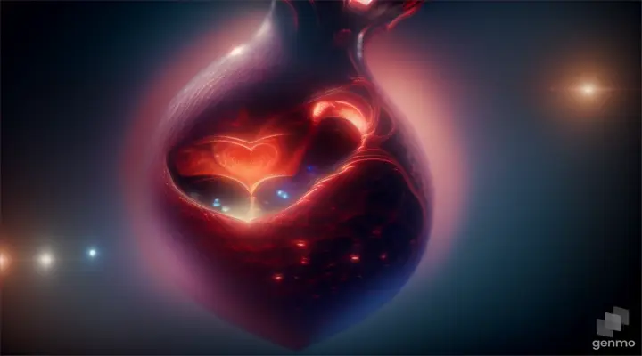 A realistic bleeding human visceral heart with blood vessels flying in space. Clinically realistic, Ultra realistic, RAW photo quality, Cinematic lighting.