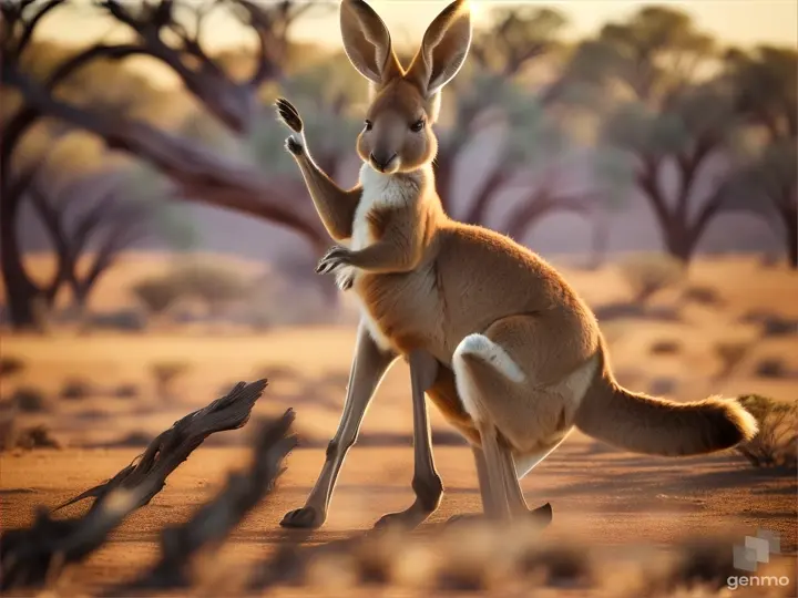 a kangaroo standing on its hind legs in the dirt