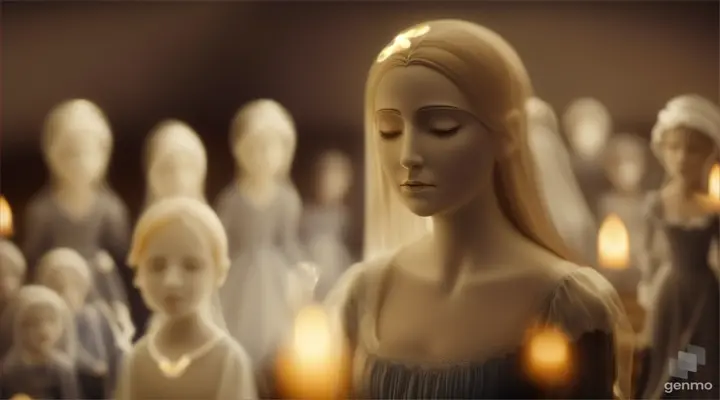 Ghostly animations of Rachel's deceased loved ones appearing as translucent figures, overlaid with scenes of Rachel reminiscing about happier times with them, creating an unsettling juxtaposition of past and present.