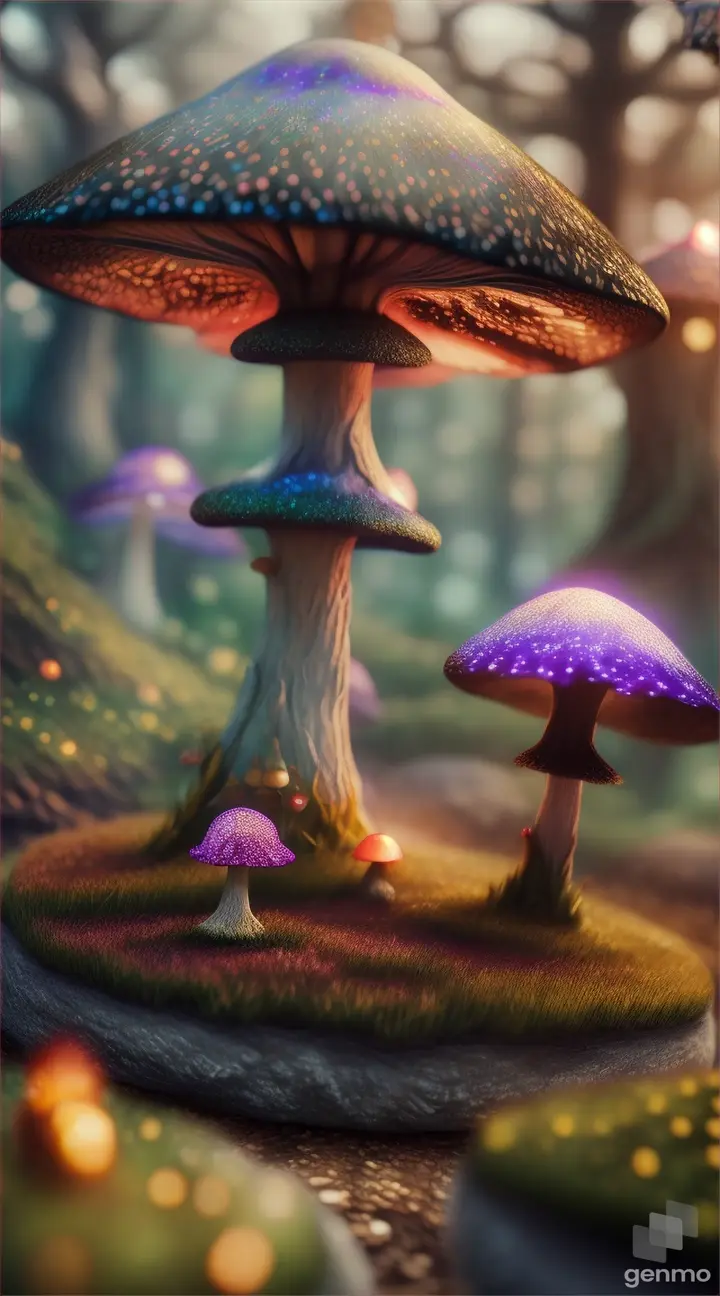 enchanted mushroom in the middle of a circle of giant, glowing mushrooms