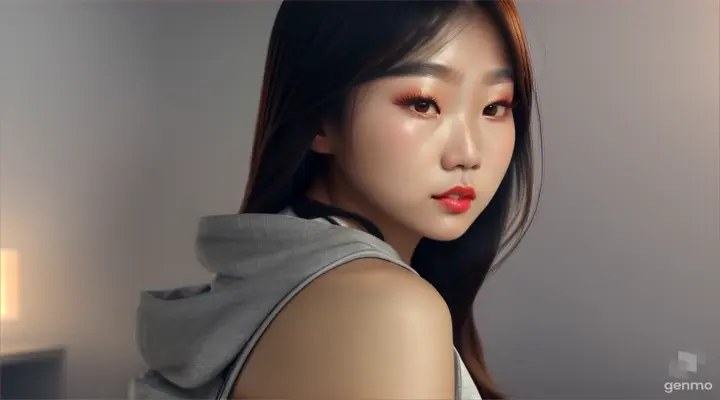 beautiful Korean girl, Cute Loose Bob hair, wearing a cropped hoodie, capri sweatpants, hands in pockets, red lips, small breasts, toned stomach, eyelashes, aegyo sal, dramatic lighting, photography, (ultra highres, 8k, realistic, photorealism, photorealistic, hyperrealism:1.5) , (photon mapping, physically-based rendering)