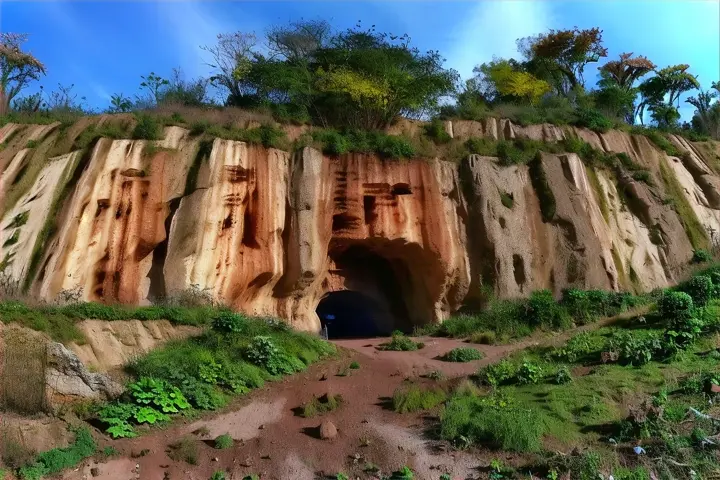 a large rock formation with a tunnel in the middle of it