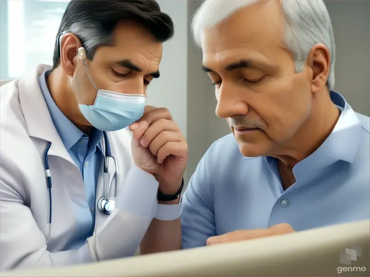 audiologist performing a hearing test on a male 55+