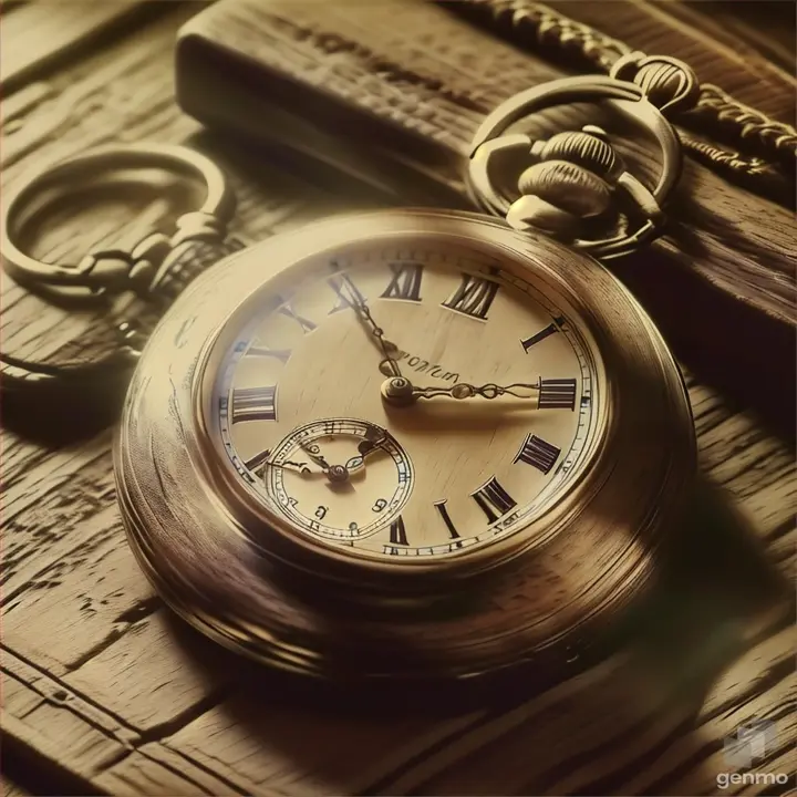 a close up of a pocket watch on a wooden surface