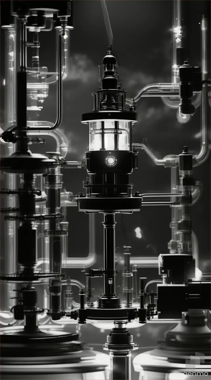A dark close-up of a Thomas toy in a twisted science lab with glowing cylinders and a sinister mad scientist