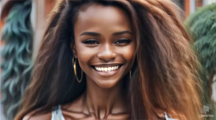 a woman with long brown hair smiling at the camera