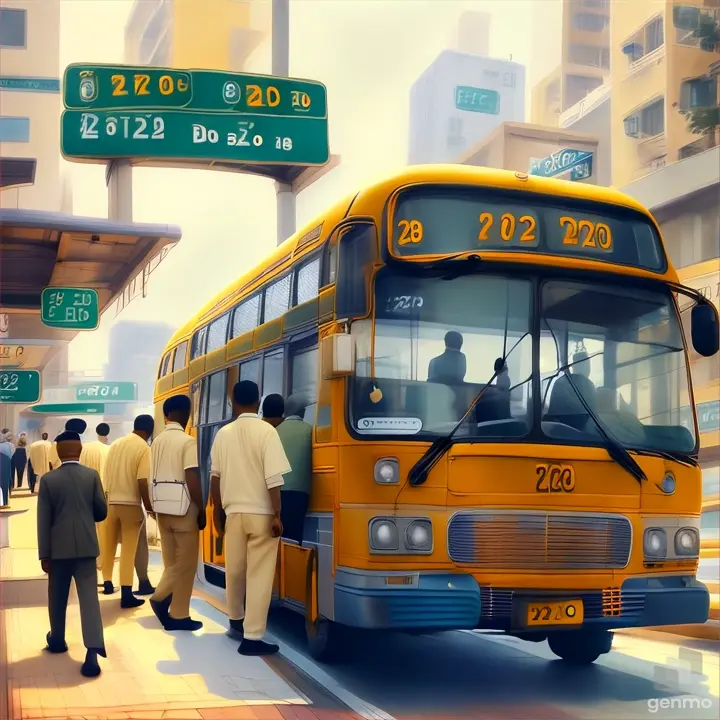 a group of people standing in front of a bus