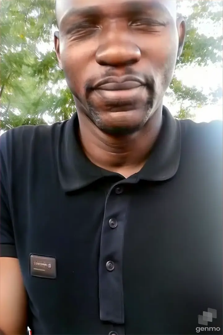 a man in a black shirt is posing for a picture waving