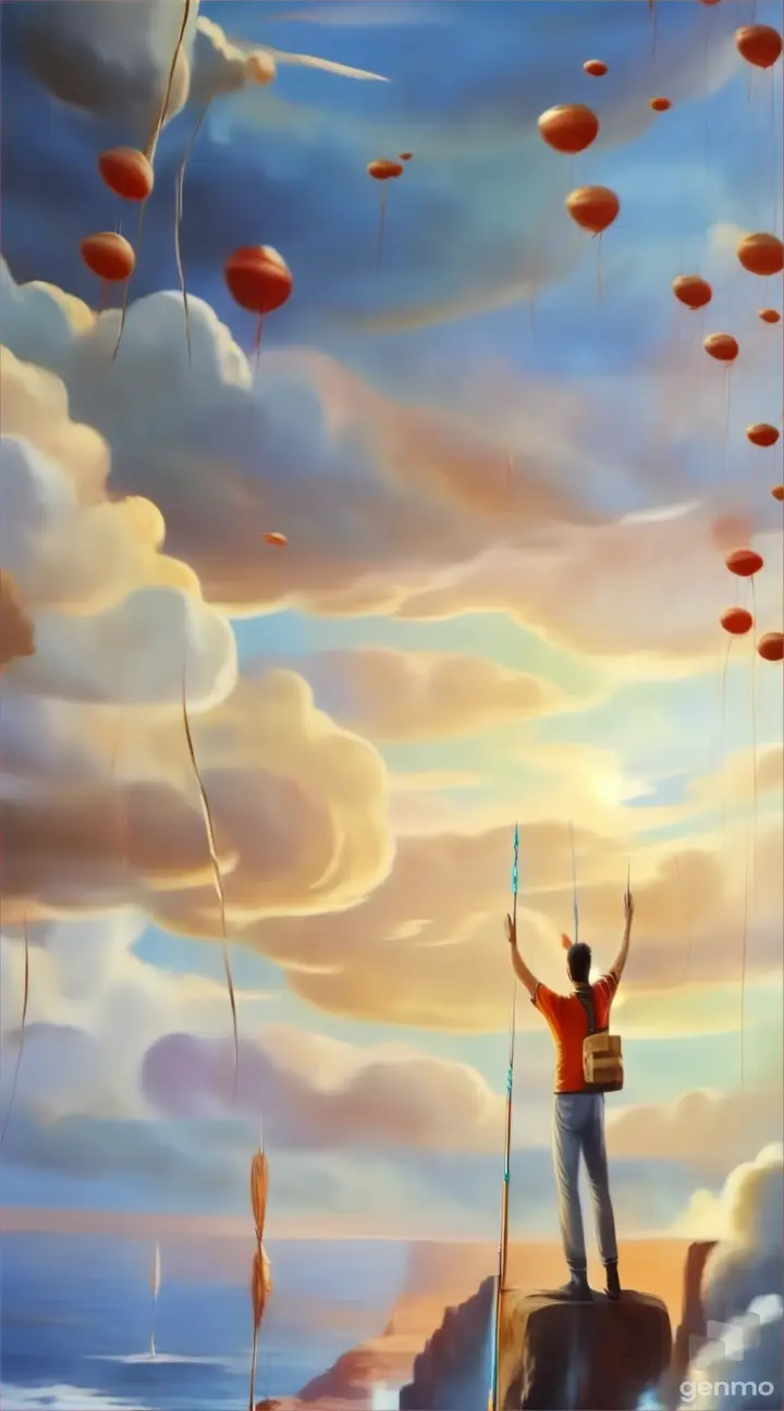 a painting of a man standing on a cliff above the ocean