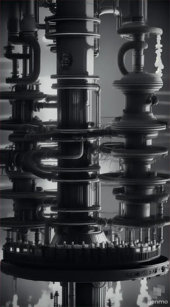 A dark close-up of a giant Thomas toy in a twisted science lab with glowing cylinders and a sinister mad scientist