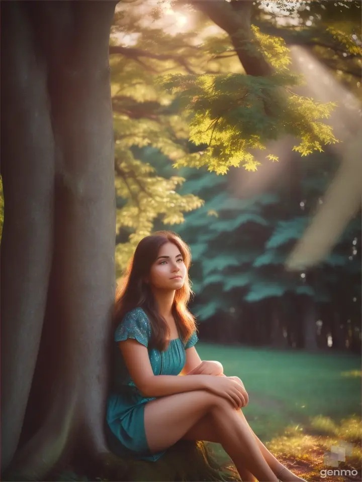 Woman sitting by a tree 