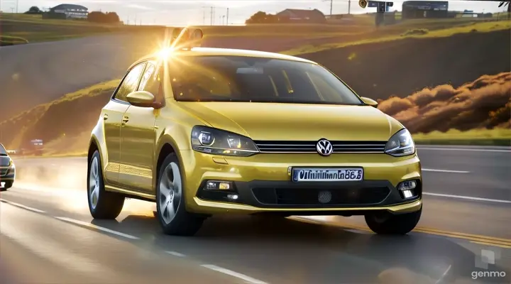  A golden polo volkswagen 2012 stands at a traffic light on a road that is a country highway. The car starts to accelerate rapidly a view through the eyes of the driver as he picks up high speed, looks at the road for 1 second and turns to the gearbox with is gaze. Transmission close-upapproaching the transmission box

Frame 6: the R button on the gearbox the driver turns on the reverse gear R the car accelerates even faster and flies off into space