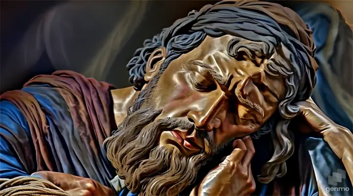 a statue of jesus holding his hand to his face