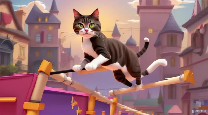 Cat Pole Vault Cartoon Pixar Style