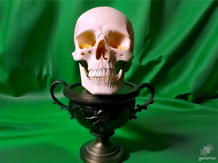 a fake skull sitting on top of a vase