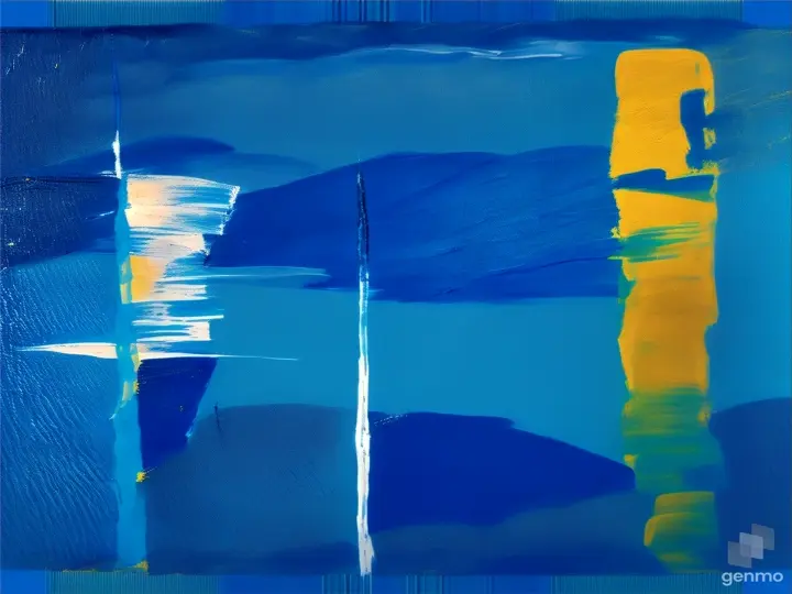 a painting with blue and yellow colors on it