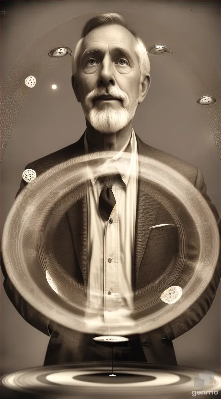 Frisbee Invention: An artistic representation of Steady Ed inventing the frisbee, capturing the moment of inspiration or the design process involved in creating the iconic flying disc.