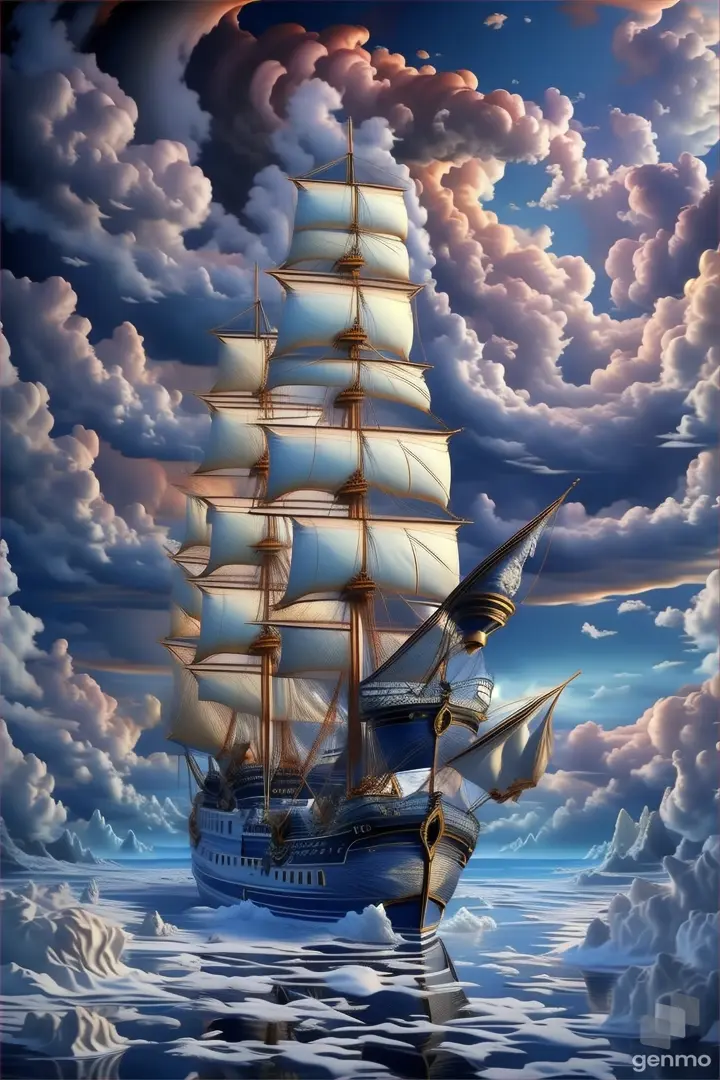 a painting of a sailing ship in the ocean