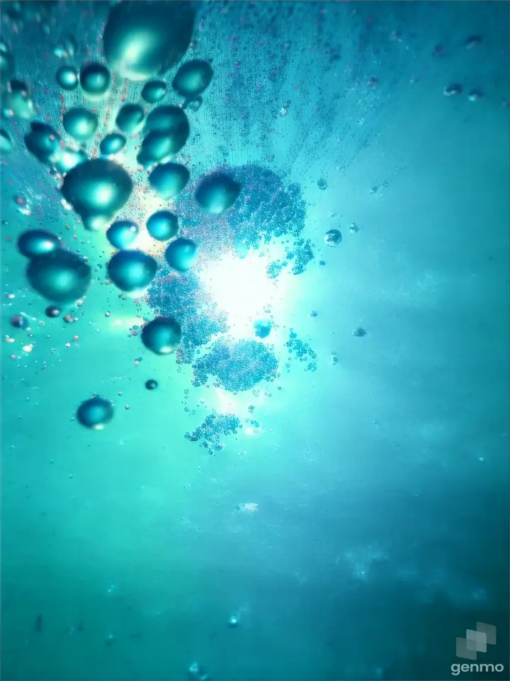 a close up of water bubbles on a blue surface