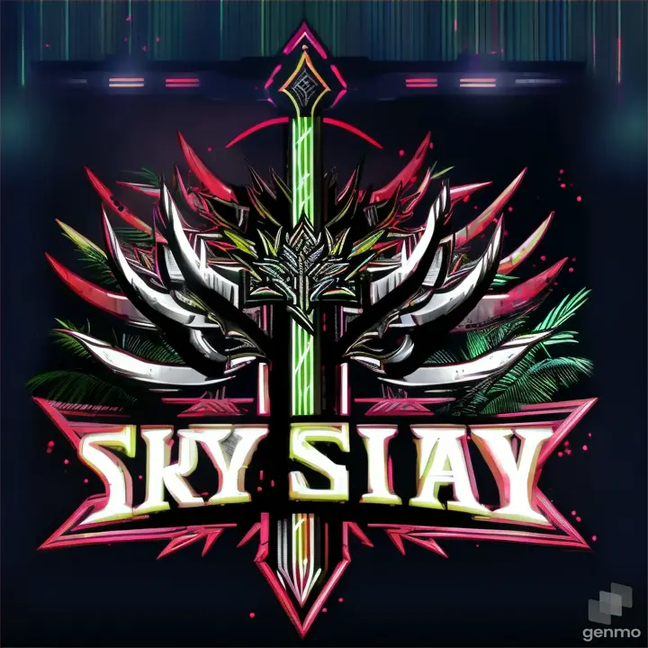 "We Slay" in neon lights against a lush, tropical background with palm trees and vibrant flora