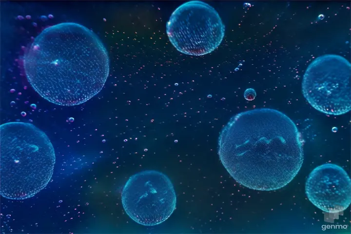 Bubbles in an underwater world that has a nebula-like appearance with surreal colors