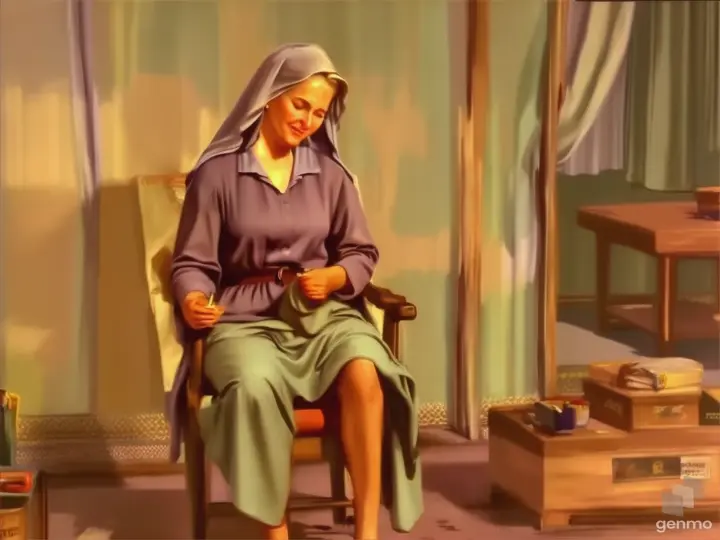 a painting of a woman sitting on a chair