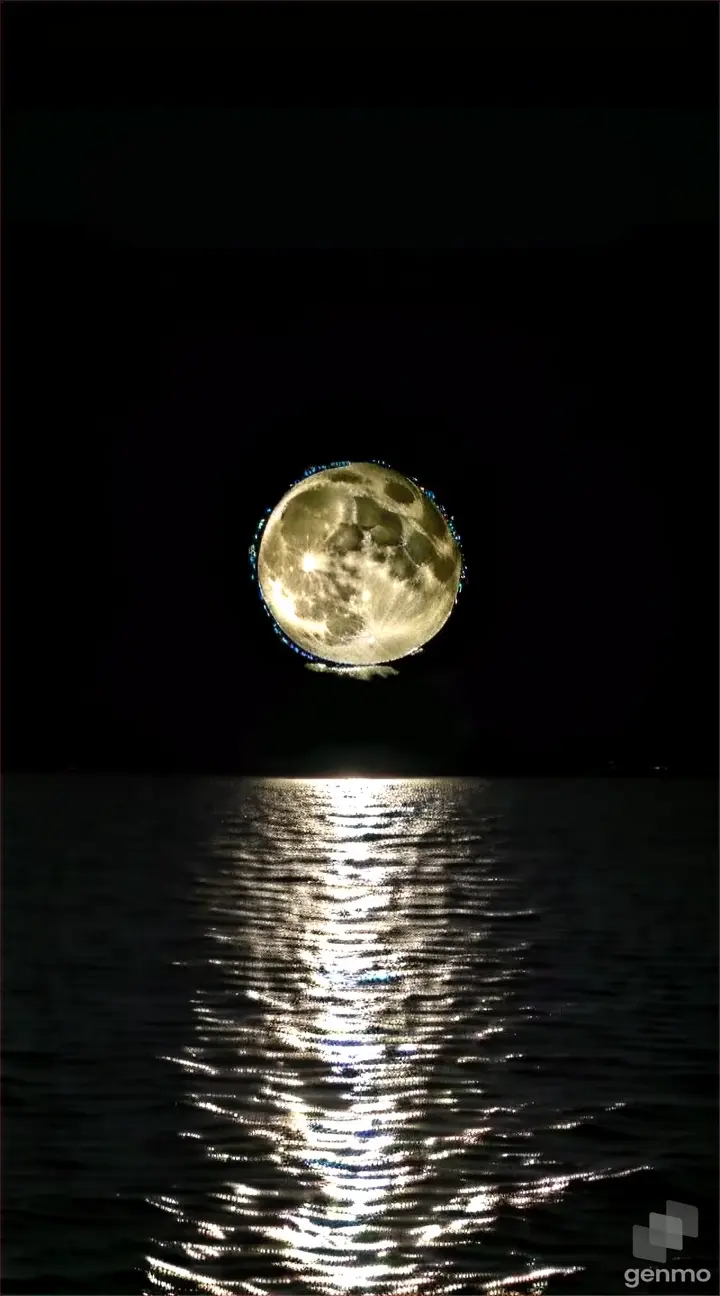 a full moon is seen over the water