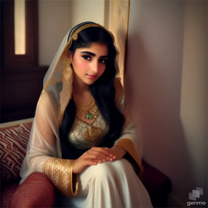 An Arab beautiful girl inside a house