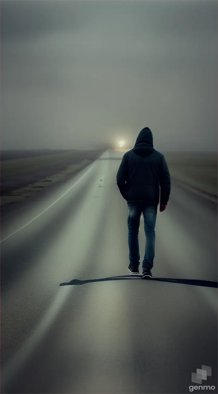 man sees a figure in the middle of the road and stops to offer help, but the figure mysteriously disappears.