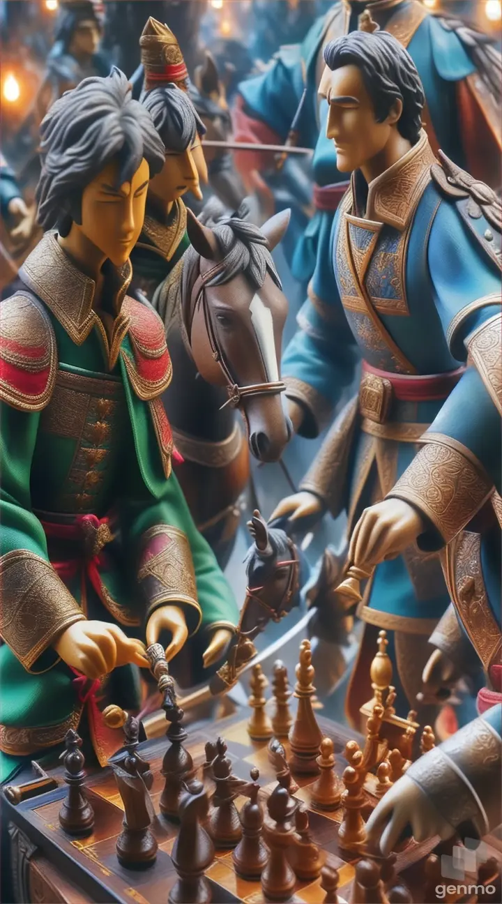 a group of figurines playing a game of chess