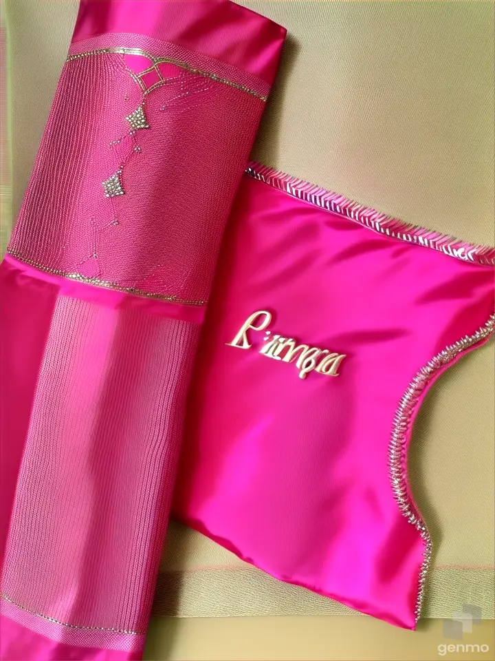 a pink saree with a name on it