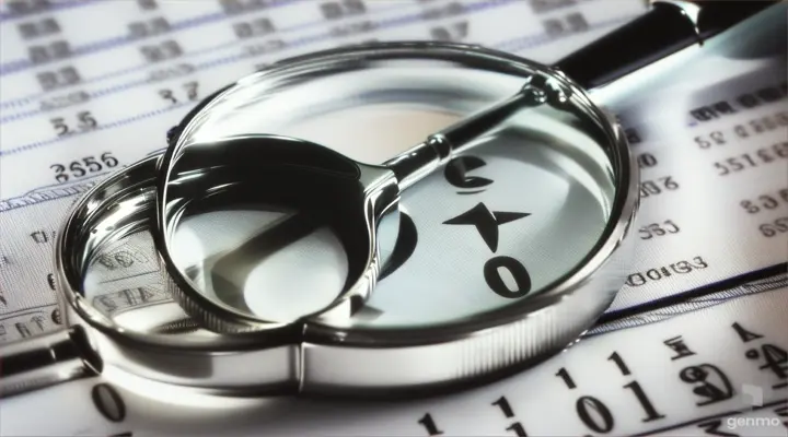 Under the scrutiny of a magnifying glass, a checkbook and spreadsheet come into sharp focus