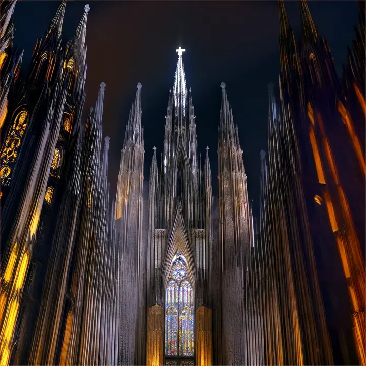 create cologne cathedrale made of leds against a black dark background