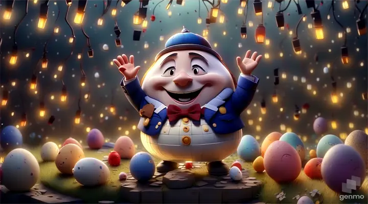 a cartoon character standing in front of a bunch of eggs