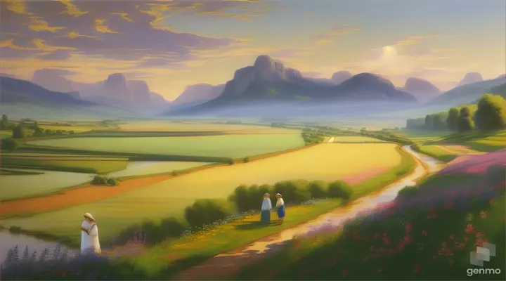 As Abraham and his granddaughter continue their journey, they pass through tranquil villages and fertile fields, where the gentle sound of the river provides a serene backdrop for their conversations. The distant mountains bear witness to the passage of time, while the wind blows softly through the valleys, carrying with it the scent of wildflowers and fresh herbs.