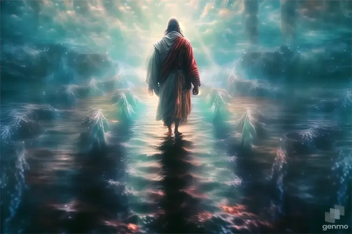 a man in a robe walking into the ocean