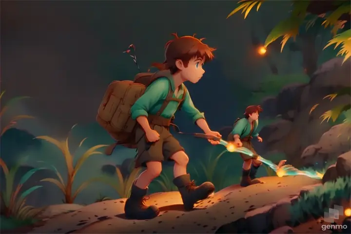 The Wanderer traverses treacherous terrain, their path illuminated by a faint glow that emanates from the palm of their hand, guiding them towards their ultimate destination