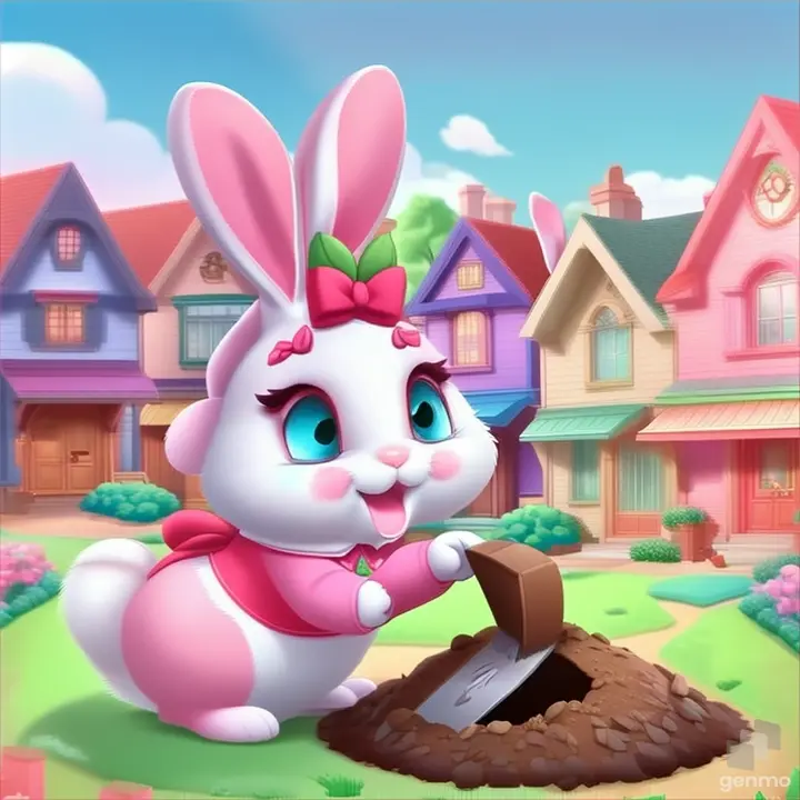 a cartoon bunny digging a hole in the ground