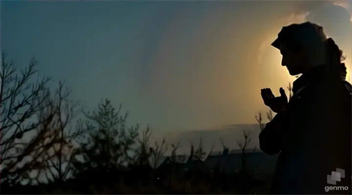 a silhouette of a person standing in front of the sun