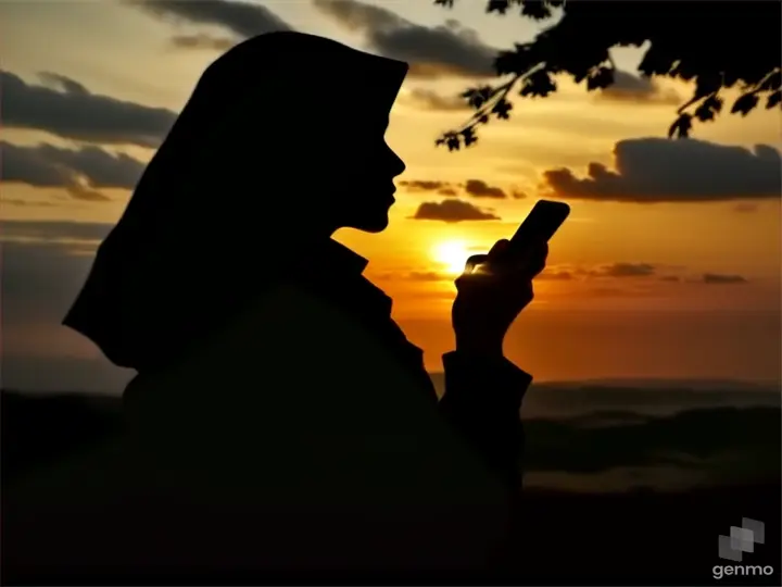 a silhouette of a person holding a cell phone