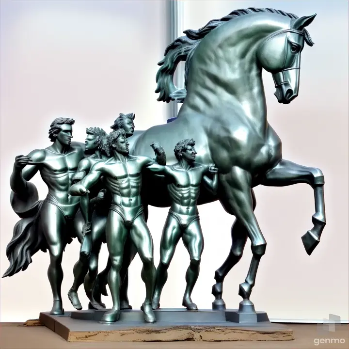 a statue of a group of men and a horse