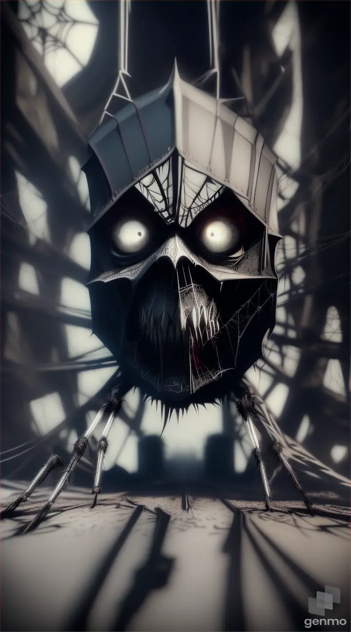 creepy thomas the train cartoon style, spider legs