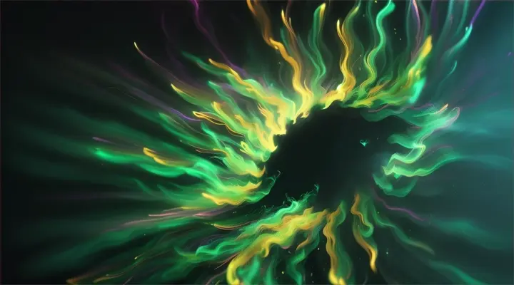 A stunning black and green puff of smoke, glittering particles, cartoon 
