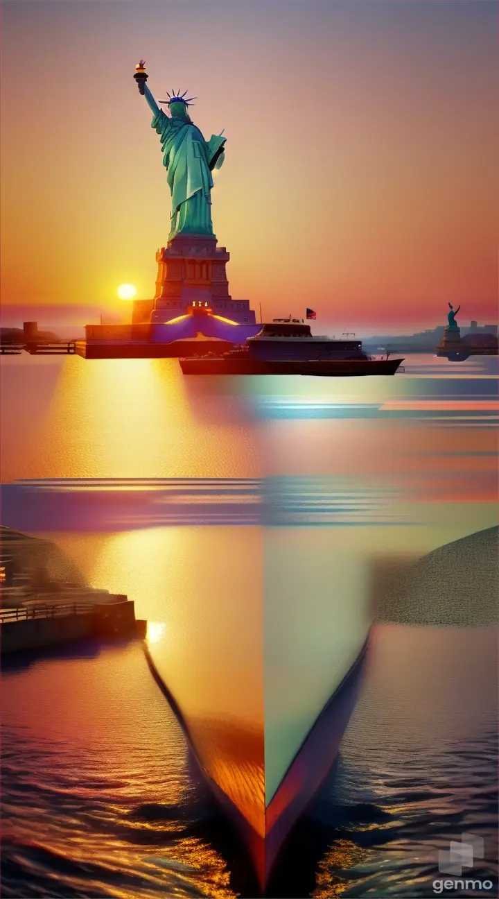 a boat in the water near the statue of liberty