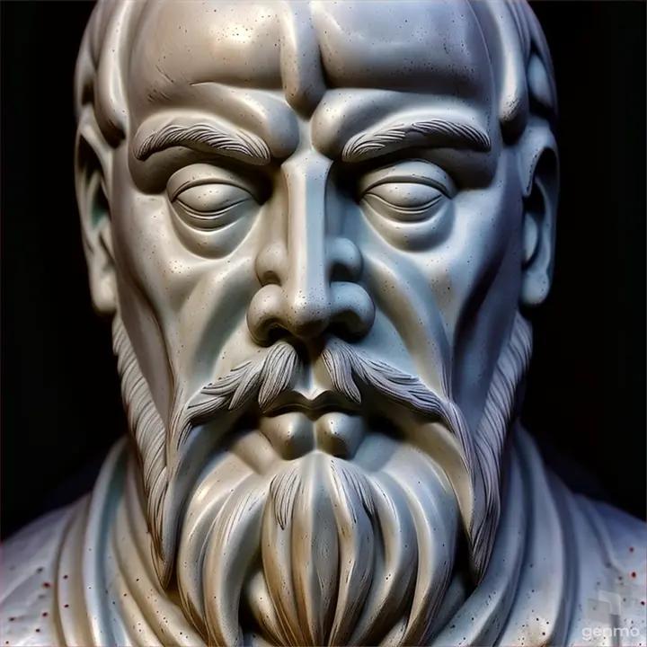 a close up of a statue of a man with a beard