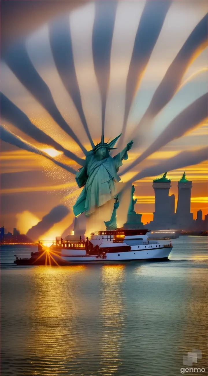 a boat in the water near the statue of liberty