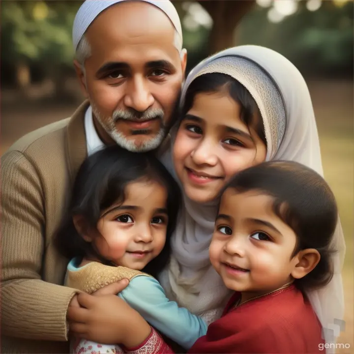 muslim family hugging